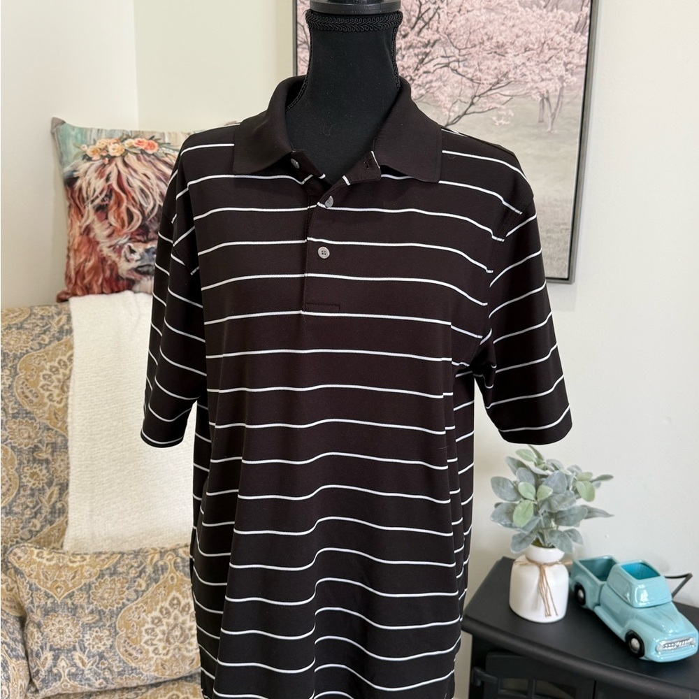 PGA Tour Black and White Striped Polo Shirt Classic Knit